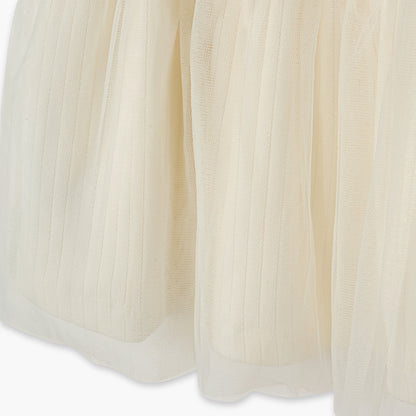 Juniors Ribbed A-line Dress with Round Neck and Tulle Skirt Detail