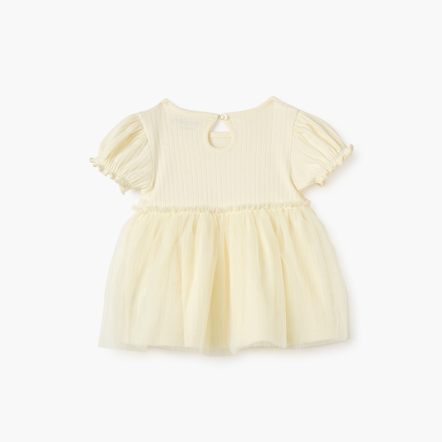 Juniors Ribbed A-line Dress with Round Neck and Tulle Skirt Detail