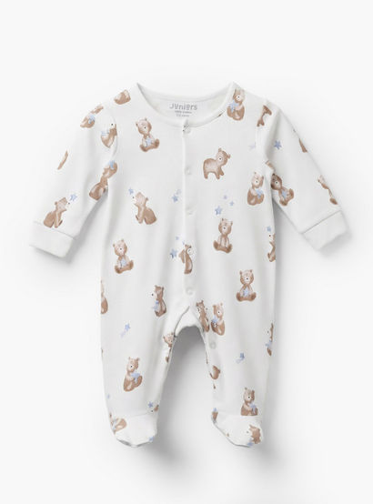 Pack of 3 Juniors Cotton Crew Neck Long Sleeves Sleepsuit with Bear Print-baby-boys-clothing-nightwear-sleepsuits-image-3