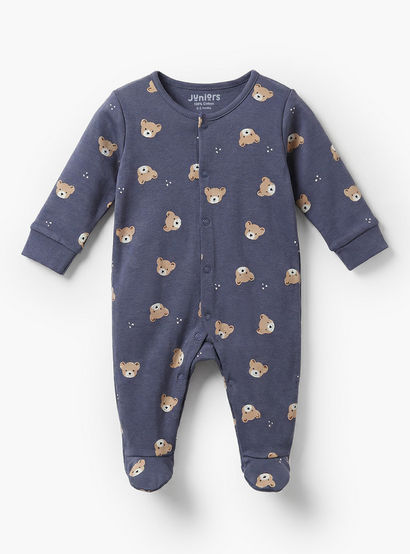 Pack of 3 Juniors Cotton Crew Neck Long Sleeves Sleepsuit with Bear Print-baby-boys-clothing-nightwear-sleepsuits-image-4