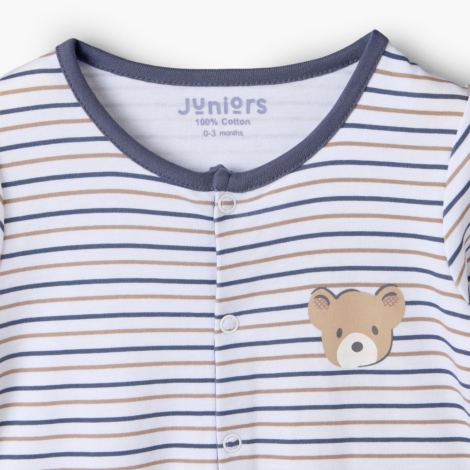 Pack of 3 Juniors Cotton Crew Neck Long Sleeves Sleepsuit with Bear Print