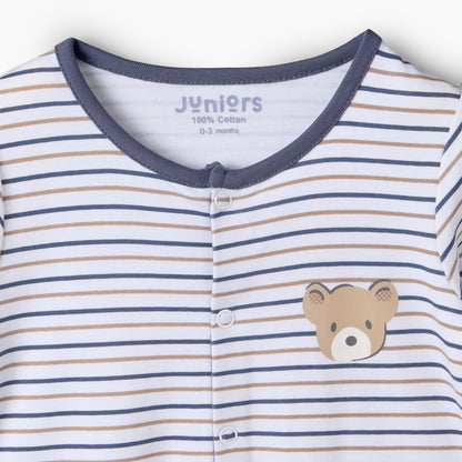 Pack of 3 Juniors Cotton Crew Neck Long Sleeves Sleepsuit with Bear Print