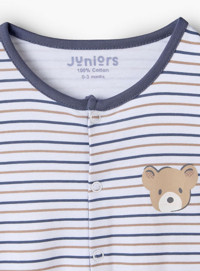 Pack of 3 Juniors Cotton Crew Neck Long Sleeves Sleepsuit with Bear Print-baby-boys-clothing-nightwear-sleepsuits-image-5