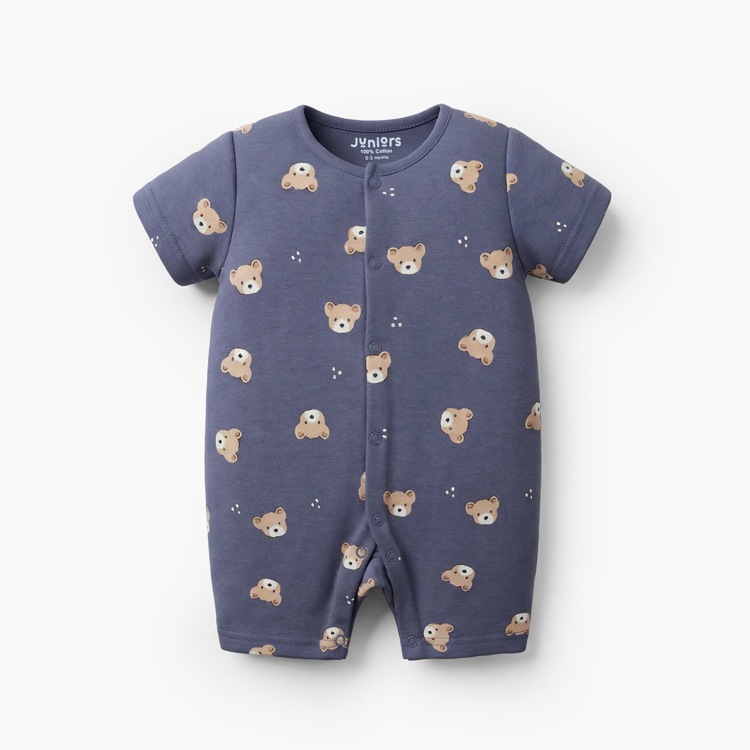 Pack of 3 Juniors Round Neck Short Sleeves Romper with Bear Print