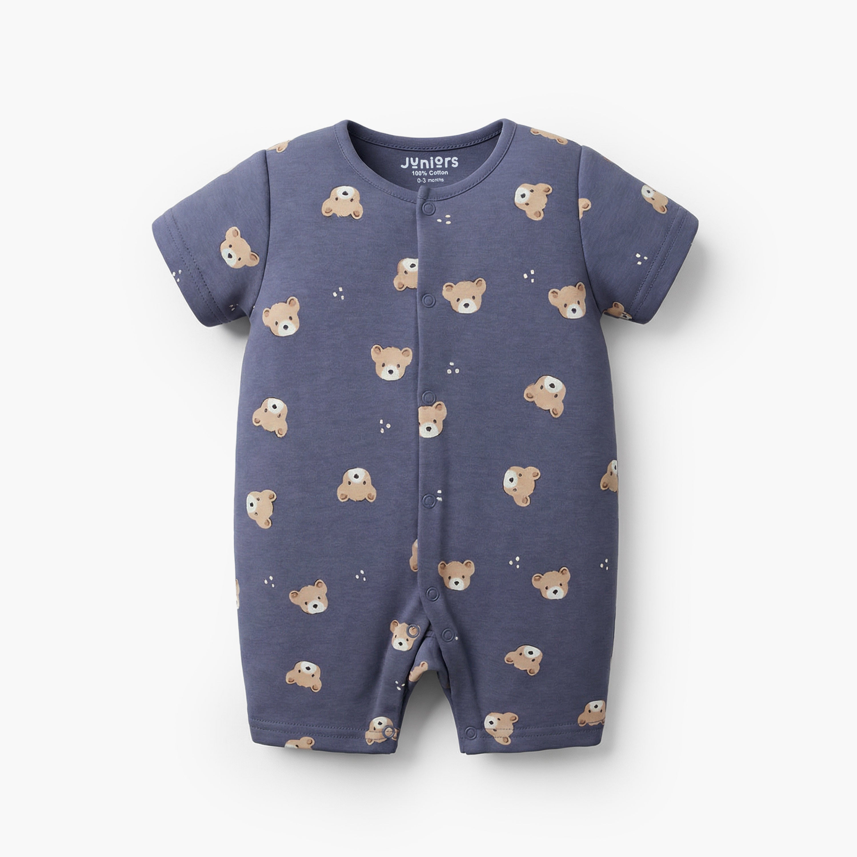 Pack of 3 Juniors Round Neck Short Sleeves Romper with Bear Print