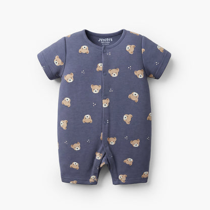 Pack of 3 Juniors Round Neck Short Sleeves Romper with Bear Print