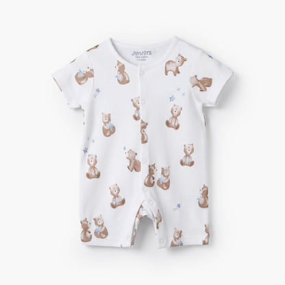 Pack of 3 Juniors Round Neck Short Sleeves Romper with Bear Print