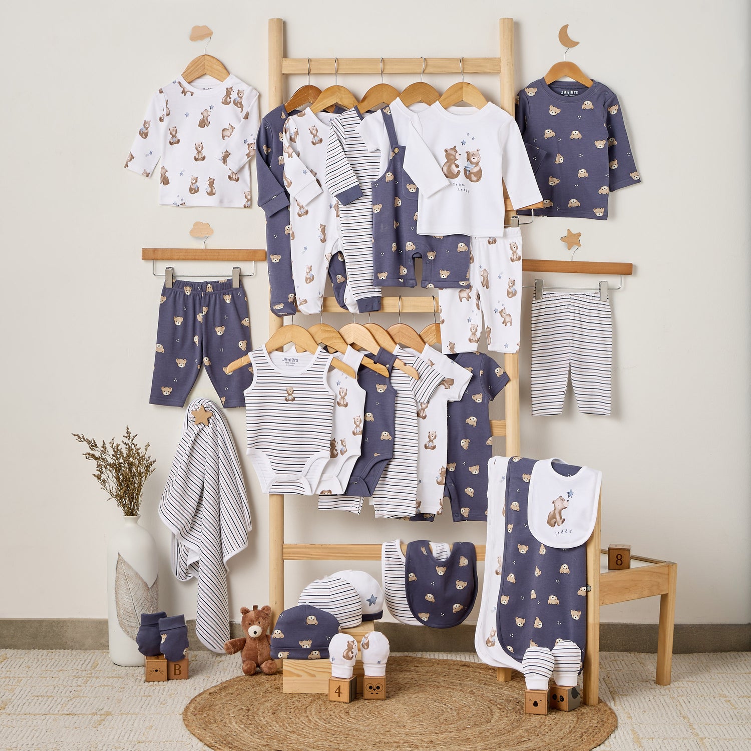 Pack of 3 Juniors Round Neck Short Sleeves Romper with Bear Print