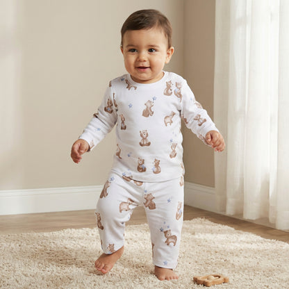 Pack of 3 Juniors Cotton Crew Neck Long Sleeves Pyjama Set with Bear Print