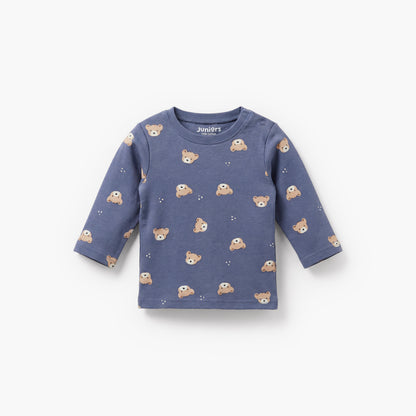 Pack of 3 Juniors Cotton Crew Neck Long Sleeves Pyjama Set with Bear Print