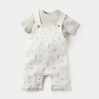Juniors Solid Short Sleeves T-shirt and Printed Dungaree Set - Multicolour / 12-18 mths