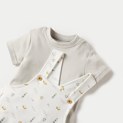 Juniors Solid Short Sleeves T-shirt and Printed Dungaree Set