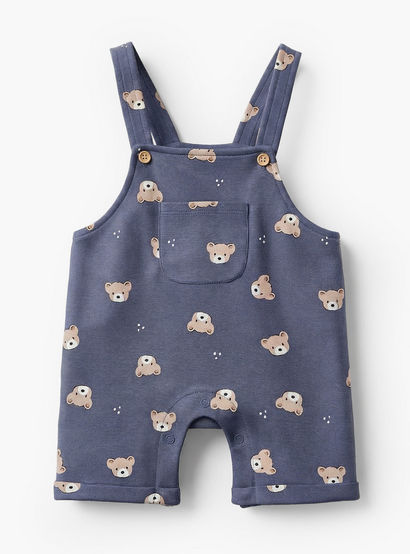Juniors Round Neck Short Sleeves T-shirt and Dungaree Set with Bear Print-baby-boys-clothing-setsandcoords-image-3
