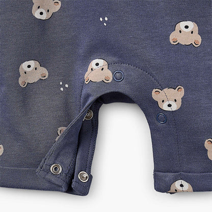 Juniors Round Neck Short Sleeves T-shirt and Dungaree Set with Bear Print