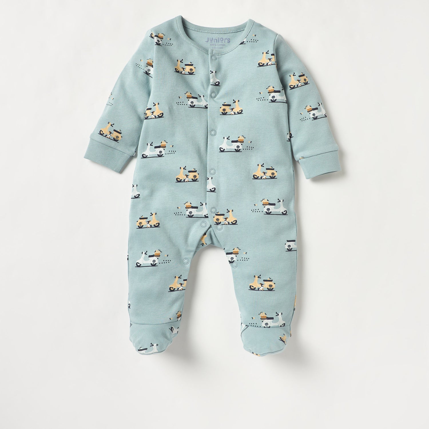 Juniors Printed Sleepsuit with Long Sleeves and Button Closure - Set of 2