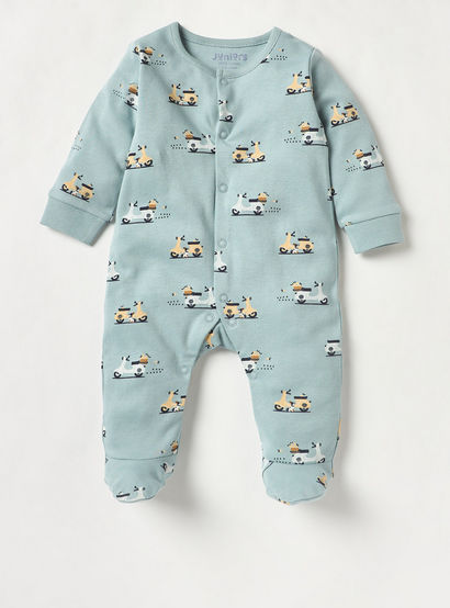 Juniors Printed Sleepsuit with Long Sleeves and Button Closure - Set of 2-baby-boys-clothing-nightwear-sleepsuits-image-2