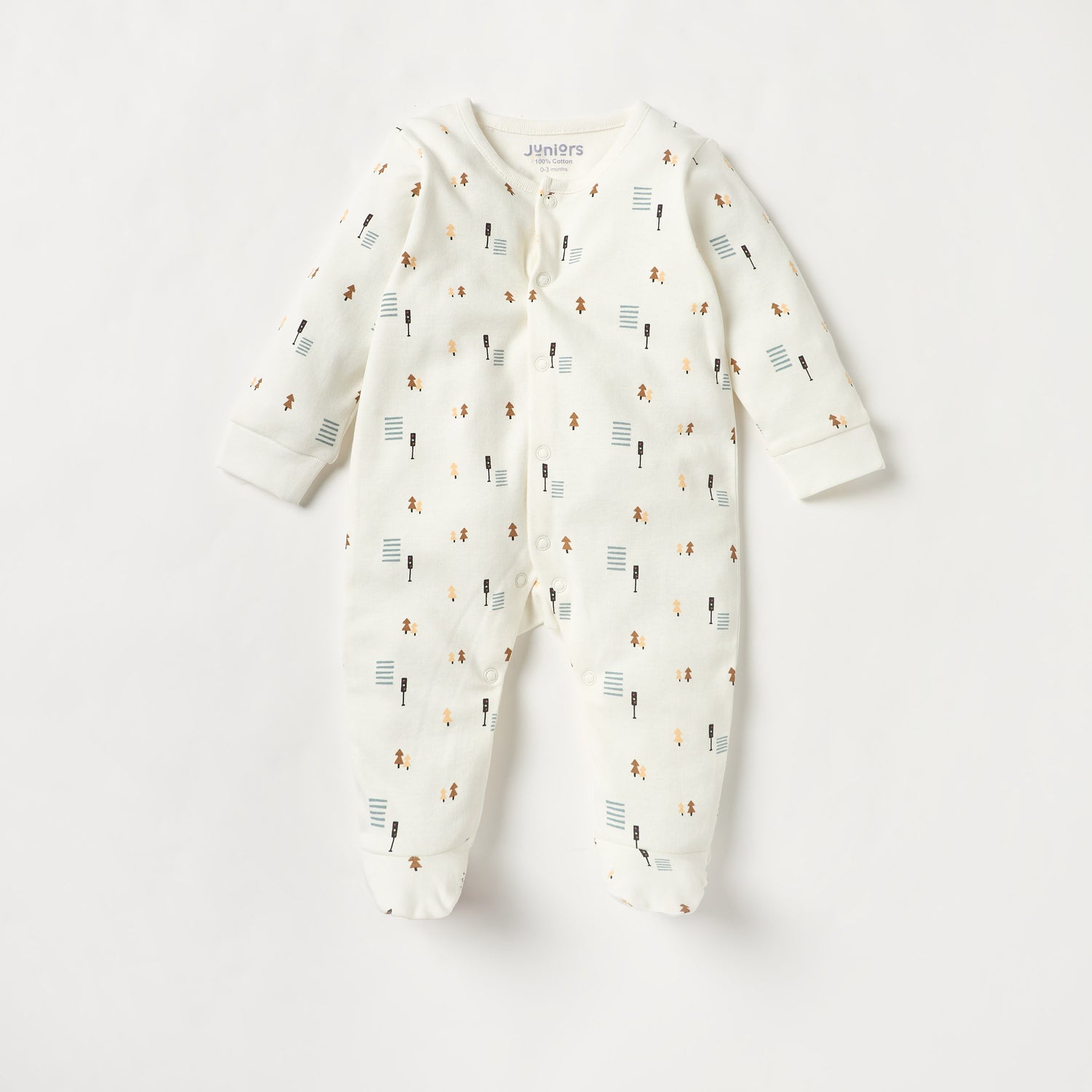 Juniors Printed Sleepsuit with Long Sleeves and Button Closure - Set of 2