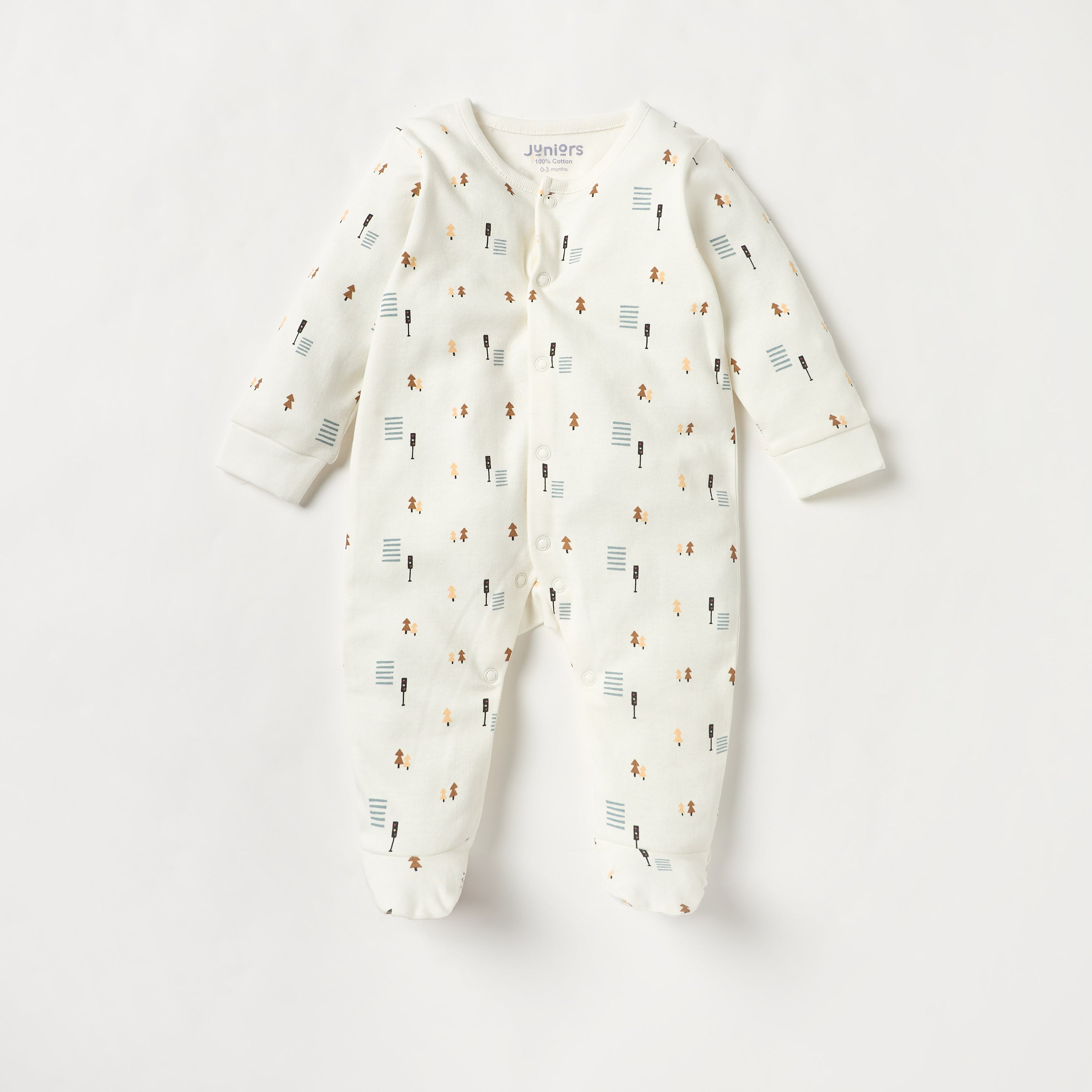 Juniors Printed Sleepsuit with Long Sleeves and Button Closure - Set of 2