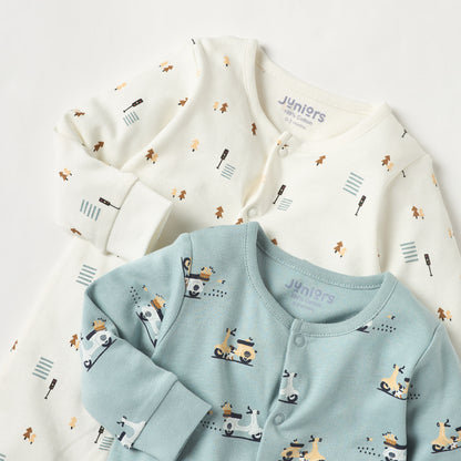 Juniors Printed Sleepsuit with Long Sleeves and Button Closure - Set of 2
