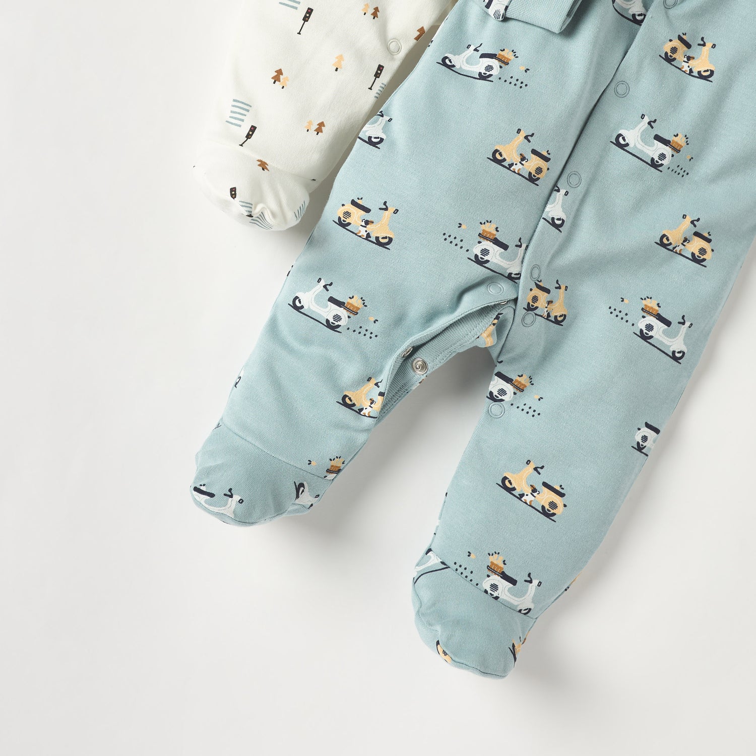 Juniors Printed Sleepsuit with Long Sleeves and Button Closure - Set of 2