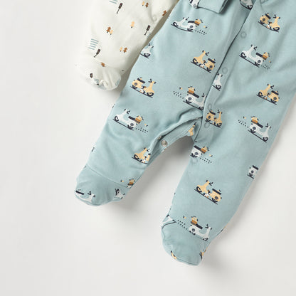 Juniors Printed Sleepsuit with Long Sleeves and Button Closure - Set of 2