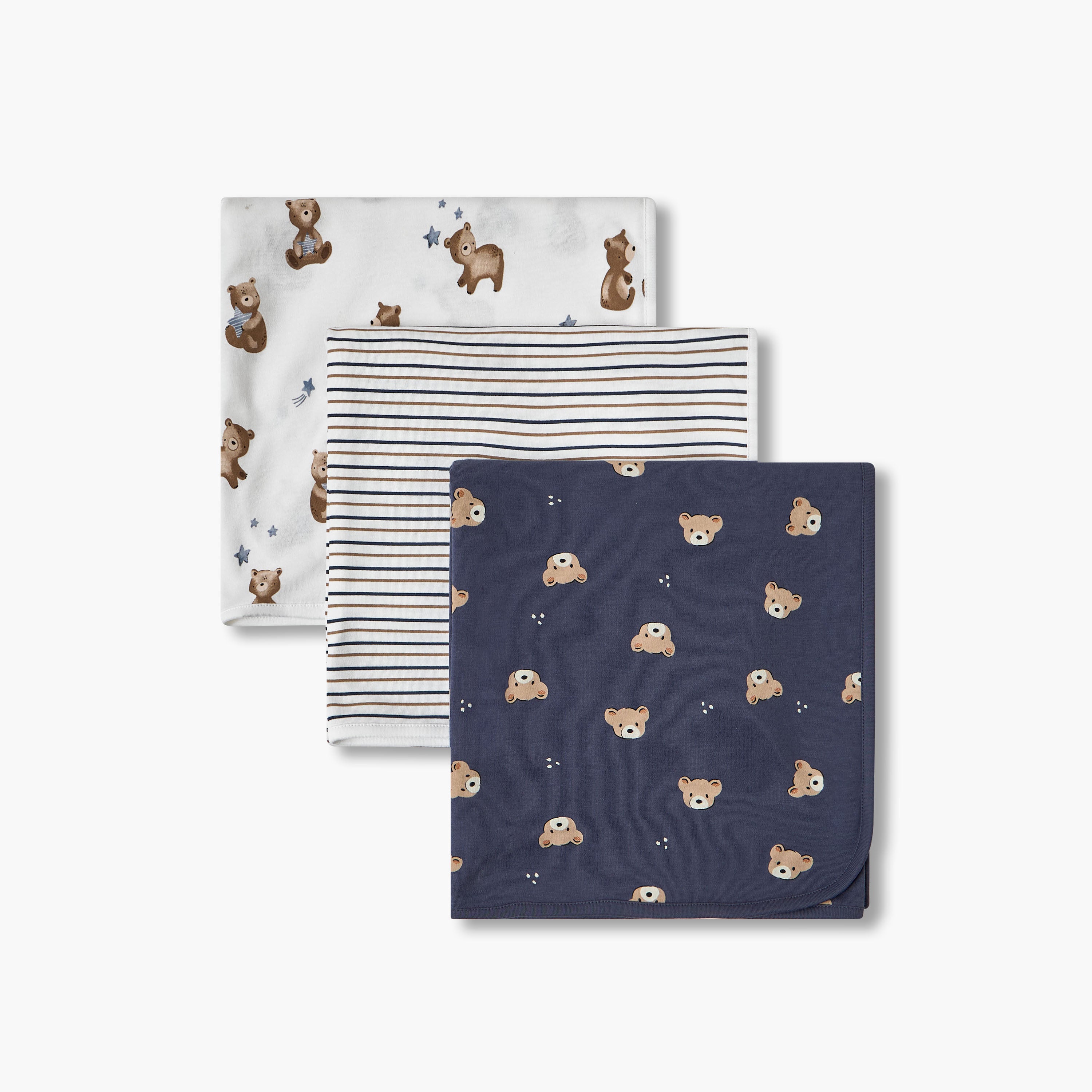 Pack of 3 Juniors Receiving Blanket with Bear Print