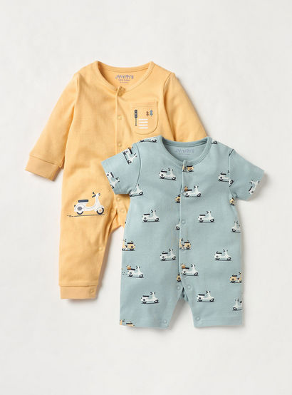 Juniors Scooter Print Sleepsuit and Romper with Button Closure-baby-boys-clothing-nightwear-sleepsuits-image-1