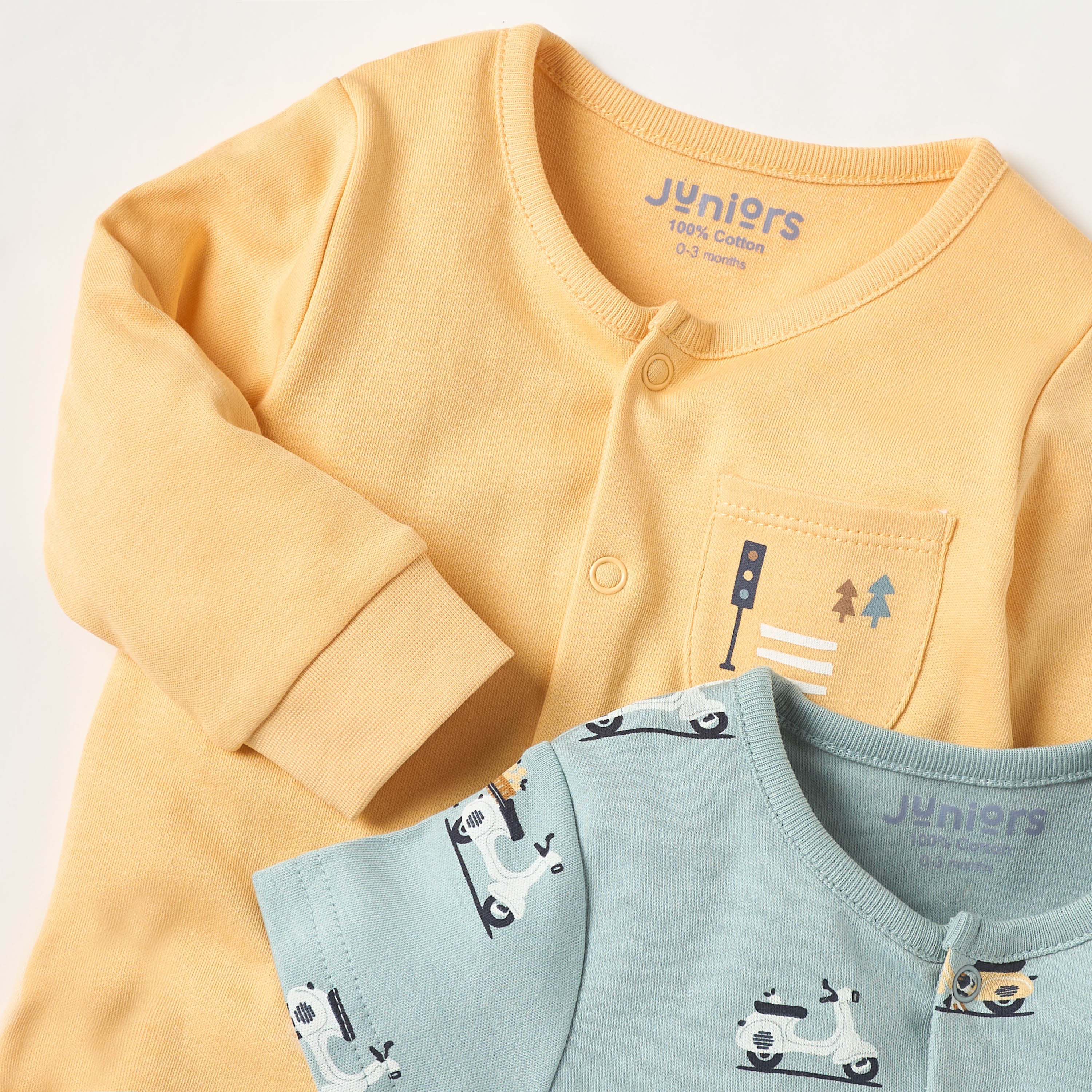 Juniors Scooter Print Sleepsuit and Romper with Button Closure