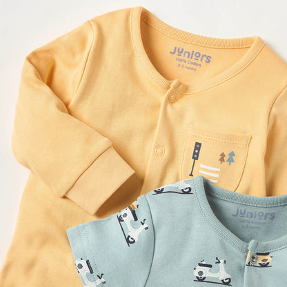 Juniors Scooter Print Sleepsuit and Romper with Button Closure