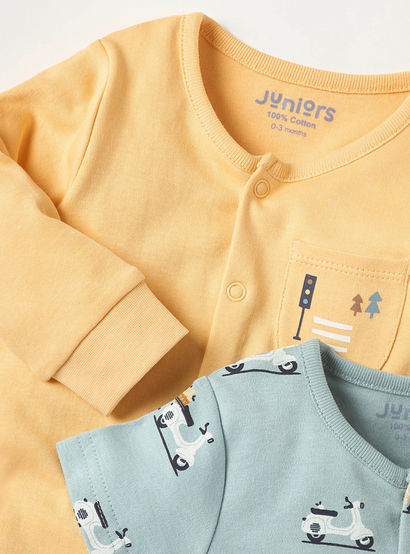 Juniors Scooter Print Sleepsuit and Romper with Button Closure-baby-boys-clothing-nightwear-sleepsuits-image-4