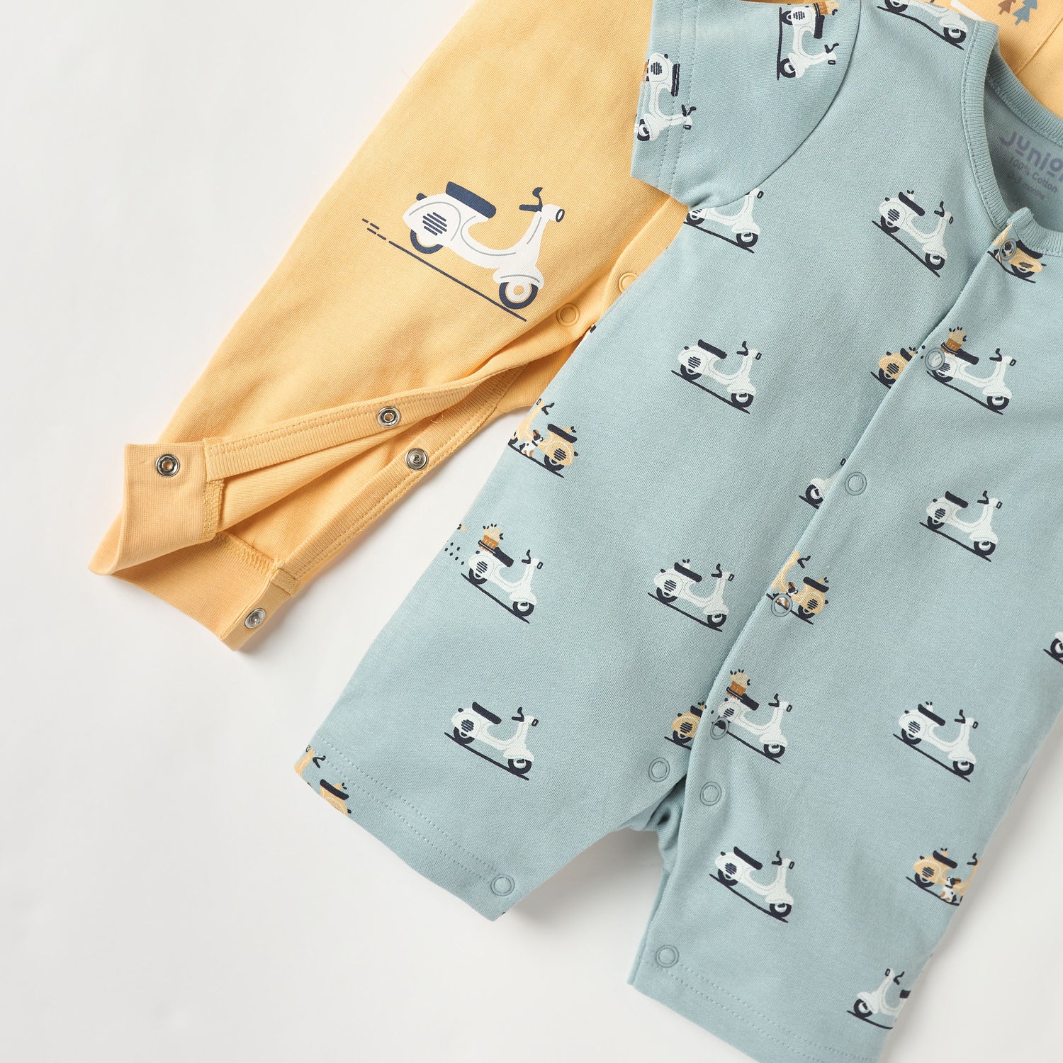 Juniors Scooter Print Sleepsuit and Romper with Button Closure