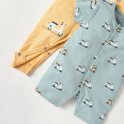 Juniors Scooter Print Sleepsuit and Romper with Button Closure