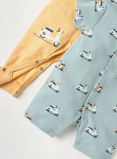 Juniors Scooter Print Sleepsuit and Romper with Button Closure-baby-boys-clothing-nightwear-sleepsuits-image-5