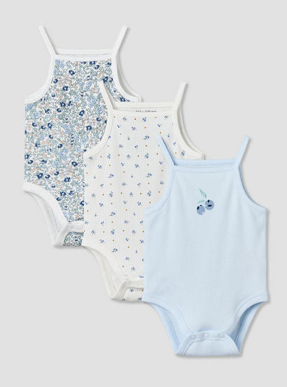 Pack of 3 Juniors Cotton Square Neck Straps Bodysuit with Assorted Prints-baby-girls-clothing-bodysuits-image-1