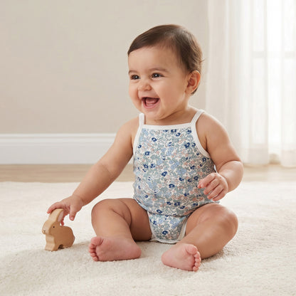 Pack of 3 Juniors Cotton Square Neck Straps Bodysuit with Assorted Prints