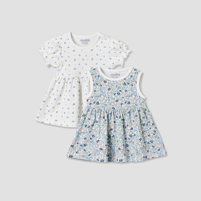 Pack of 2 Juniors Round Neck Sleeveless Knee-Length Dress with Floral Print