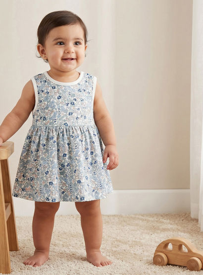 Pack of 2 Juniors Round Neck Sleeveless Knee-Length Dress with Floral Print-baby-girls-clothing-dressesandjumpsuits-image-1
