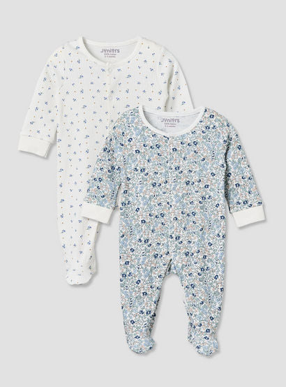 Pack of 2 Juniors Cotton Round Neck Long Sleeve Sleepsuit with Floral Print-baby-girls-clothing-nightwear-sleepsuits-image-1
