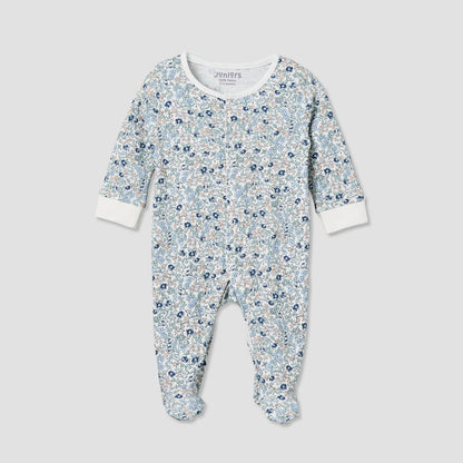 Pack of 2 Juniors Cotton Round Neck Long Sleeve Sleepsuit with Floral Print