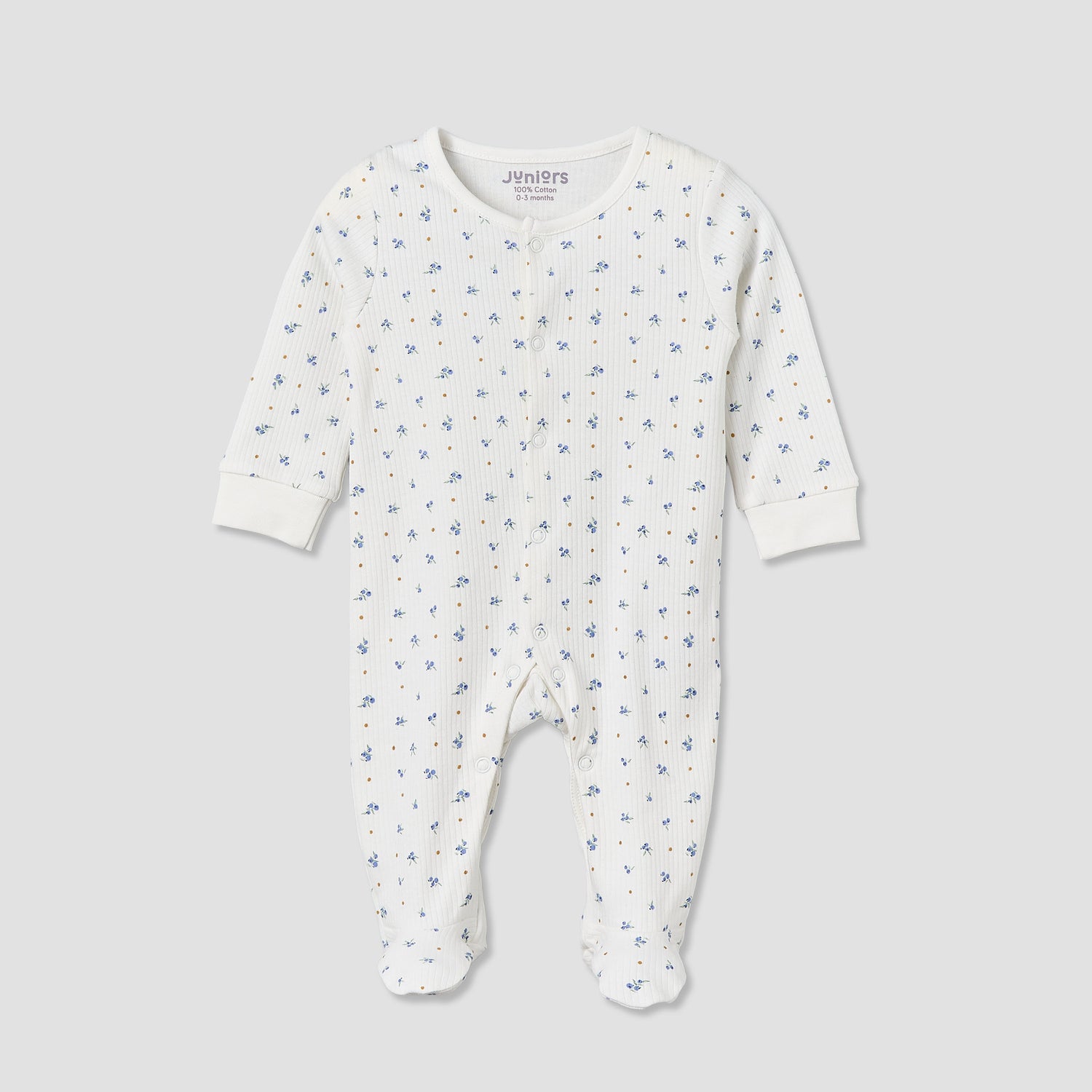 Pack of 2 Juniors Cotton Round Neck Long Sleeve Sleepsuit with Floral Print