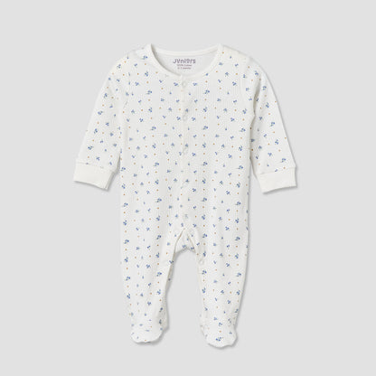 Pack of 2 Juniors Cotton Round Neck Long Sleeve Sleepsuit with Floral Print