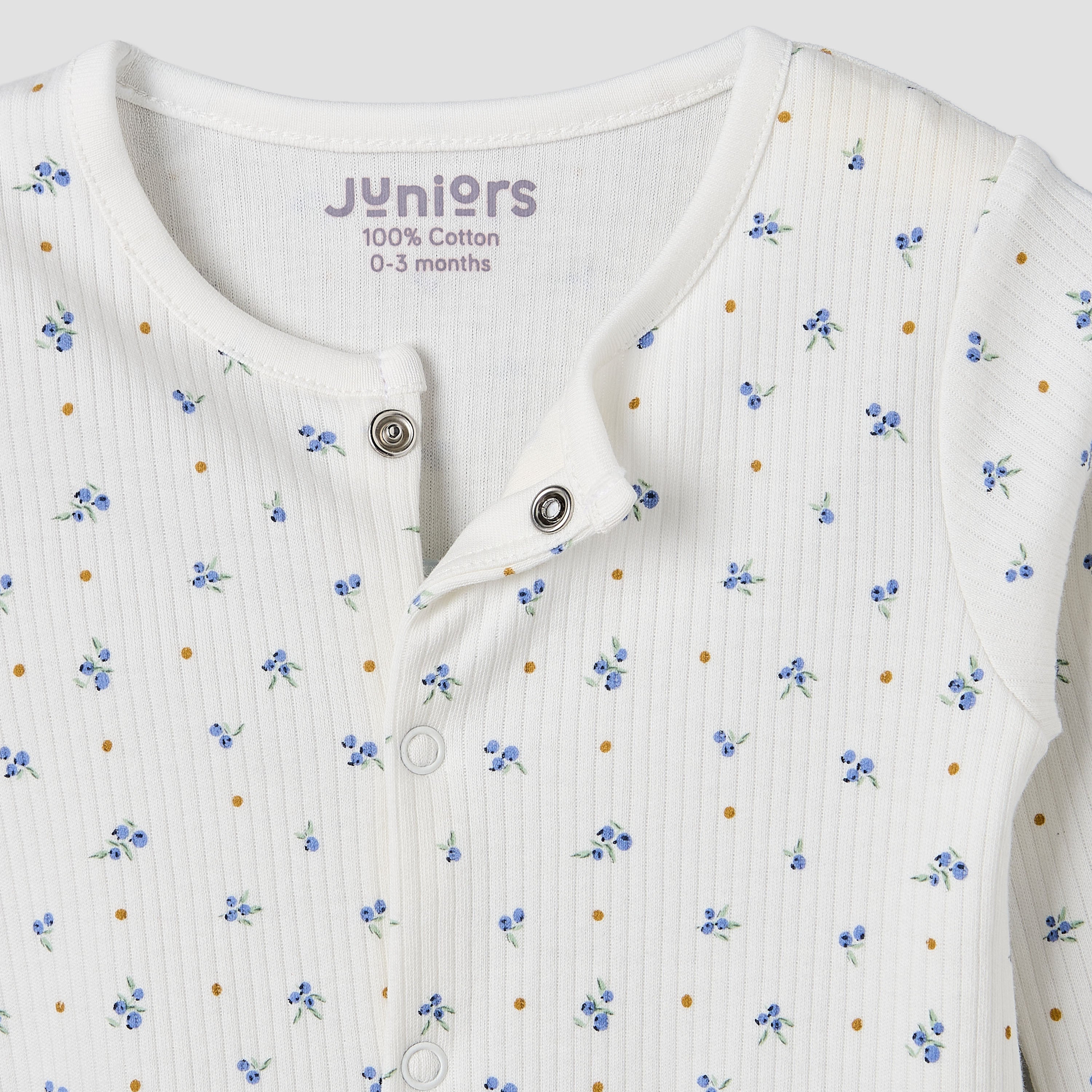 Pack of 2 Juniors Cotton Round Neck Long Sleeve Sleepsuit with Floral Print