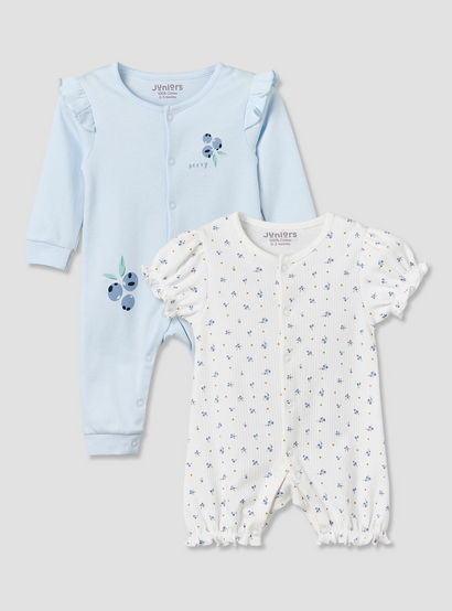 Set of 2 Juniors Round Neck Short Sleeve Romper and Sleepsuit Set with Snap Button Closure-baby-girls-clothing-nightwear-sleepsuits-image-1