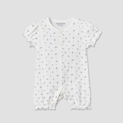 Set of 2 Juniors Round Neck Short Sleeve Romper and Sleepsuit Set with Snap Button Closure