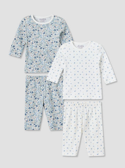 Set of 2 Juniors Cotton Round Neck Long Sleeves Pyjama Set with Floral Print-baby-girls-clothing-nightwear-pyjamasets-image-1