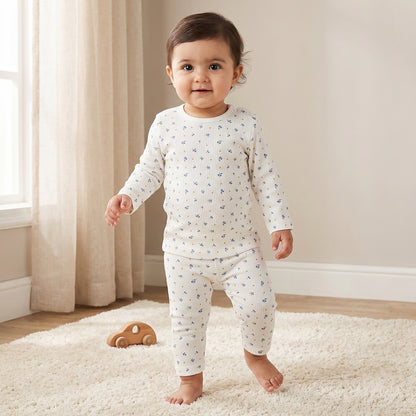 Set of 2 Juniors Cotton Round Neck Long Sleeves Pyjama Set with Floral Print