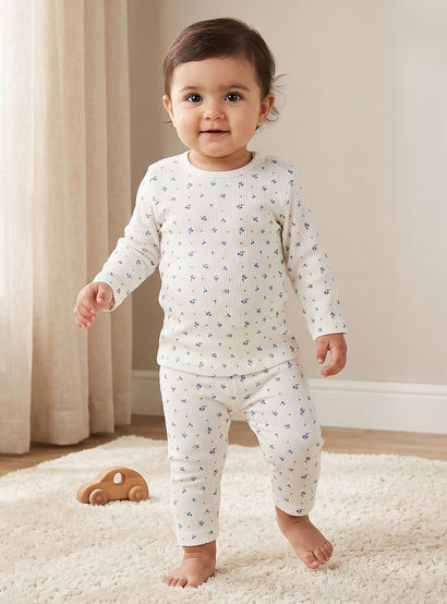 Set of 2 Juniors Cotton Round Neck Long Sleeves Pyjama Set with Floral Print-baby-girls-clothing-nightwear-pyjamasets-image-2