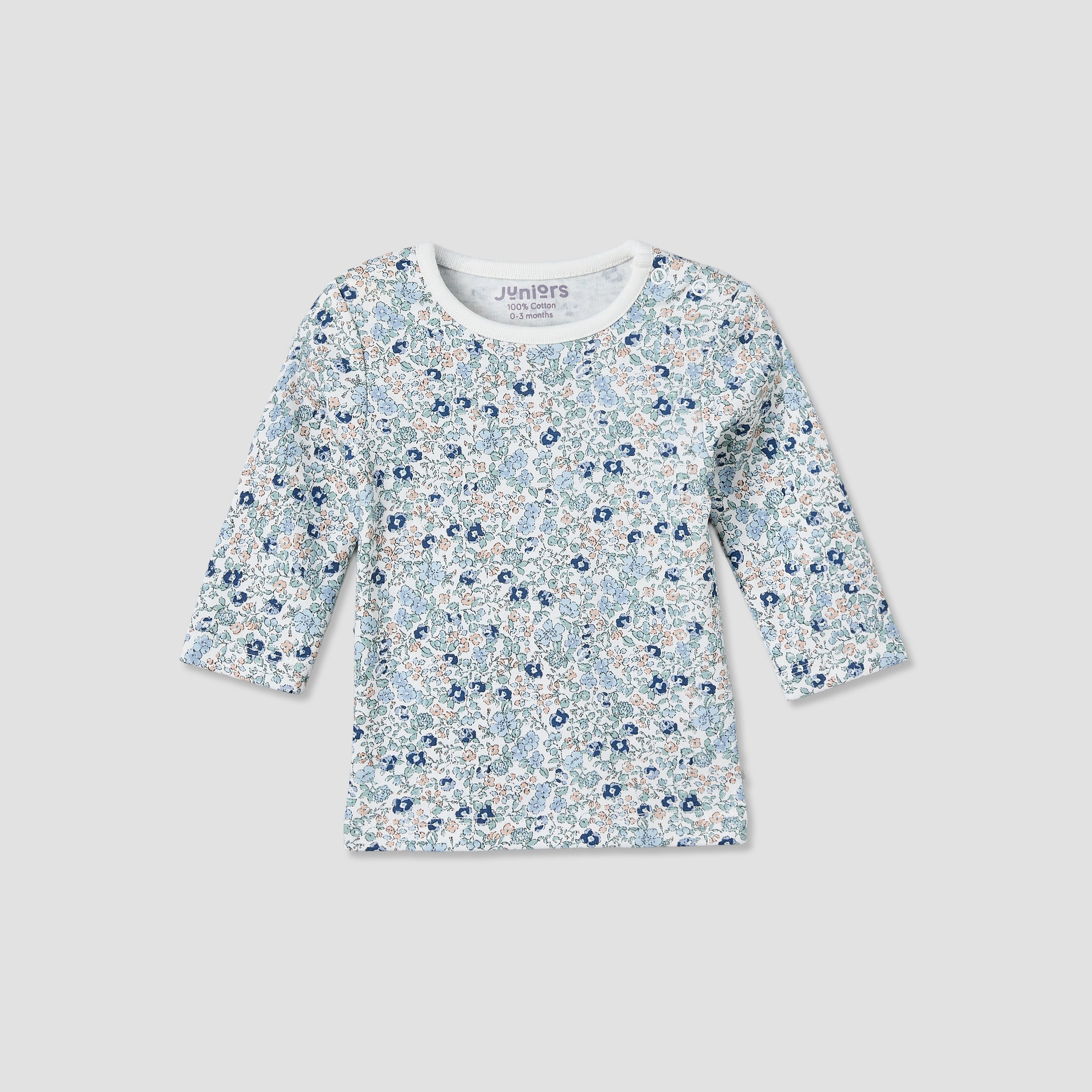 Set of 2 Juniors Cotton Round Neck Long Sleeves Pyjama Set with Floral Print