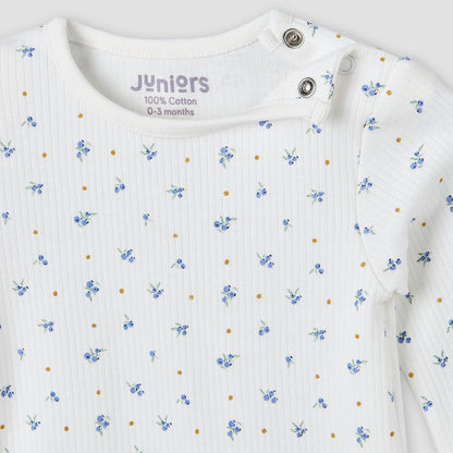 Set of 2 Juniors Cotton Round Neck Long Sleeves Pyjama Set with Floral Print