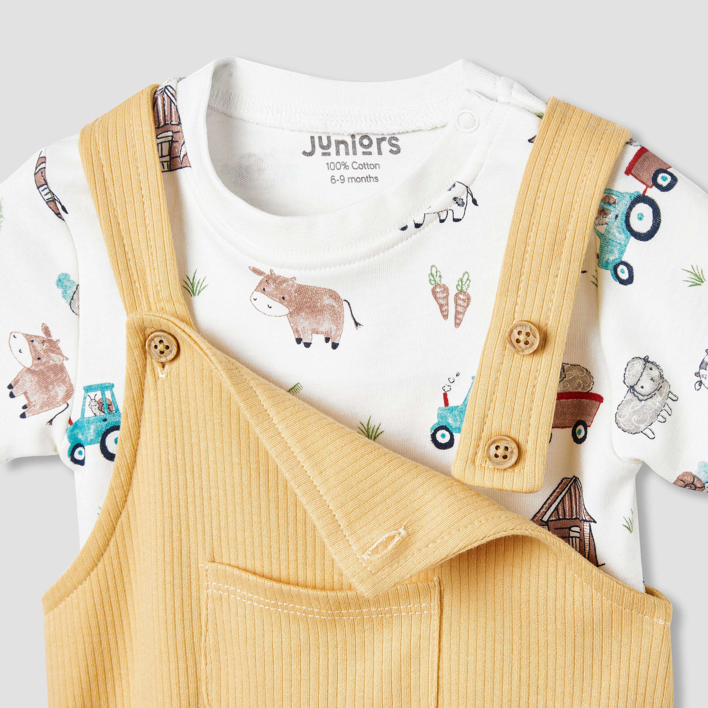 Juniors Ribbed Dungaree and T-shirt Set